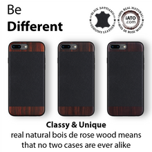 Load image into Gallery viewer, iPhone 8 Plus / 7 Plus Case. Real Bois de Rosewood &amp; Black Saffiano Leather. - iATO Awesome Accessories 
