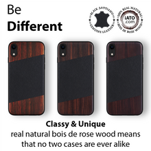 Load image into Gallery viewer, iPhone XR Case. Real Bois de Rosewood &amp; Black Saffiano Leather. - iATO Awesome Accessories 
