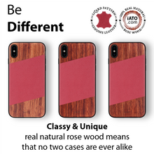 Load image into Gallery viewer, iPhone Xs Max Case. Real Rosewood &amp; Red Lizard Pattern Genuine Leather. - iATO Awesome Accessories 
